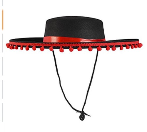 toptan-xml-dropshipping-Kırmızı Ponponlu Siyah Renk Çocuk İspanyol Şapkası