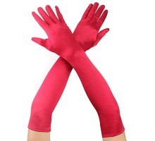 Kırmızı Renk Dirseğe Kadar Uzun Kumaş Eldiven 40 cm