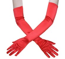 Kırmızı Renk Ekstra Lüks Parlak Uzun Boy Saten Eldiven