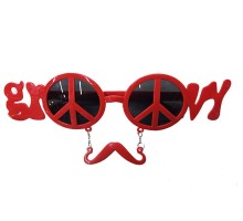 Kırmızı Renk Groom Yazılı Bıyıklı Damat Gözlüğü 7x21 cm