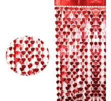 Kırmızı Renk Kalp Şekilli Metalize Saçaklı Arka Fon Perde Dekorasyon