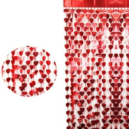 Kırmızı Renk Kalp Şekilli Metalize Saçaklı Arka Fon Perde Dekorasyon