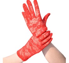 Kırmızı Renk Kısa Dantelli Eldiven