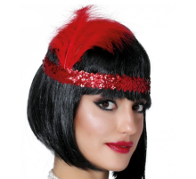 Kırmızı Renk Tüylü Çarliston Saç Bandı Kafa Bandı