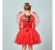 Kırmızı Renk Uğur Böceği Kanadı Eteği Tacı ve Sopası 4 lü Kostüm Seti