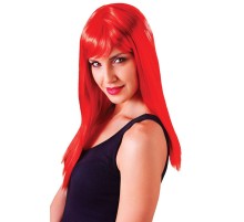 Kırmızı Renk Uzun Düz Parti Peruğu