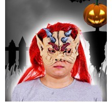 Kırmızı Saçlı Yarım Surat Boynuzlu Lateks Asteriks Viking Hobbit Maskesi