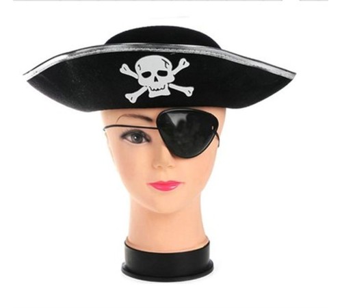 toptan-xml-dropshipping-Korsan Şapkası ve Göz Maskesi Gümüş Renk Çocuk Boy