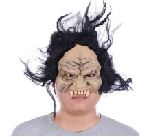 Lateks Dişli Korku Maskesi Saçlı Yarım Surat