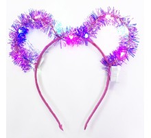 Led Işıklı Püsküllü Mickey Minnie Mouse Kulak Yanar Söner Fuşya Taç