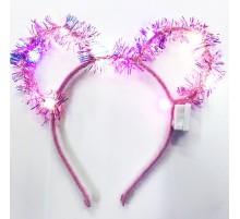 Led Işıklı Püsküllü Mickey Minnie Mouse Kulak Pembe Taç 19x17 cm