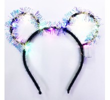 Led Işıklı Püsküllü Mickey Minnie Mouse Kulak Siyah Taç 19x17 cm