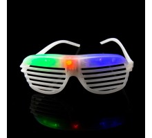 Led Işıklı Pilli Panjur Şekilli Rengarenk Yanıp Sönen Lüks Parti Gözlüğü Beyaz Renk