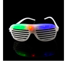 Led Işıklı Pilli Panjur Şekilli Rengarenk Yanıp Sönen Lüks Parti Gözlüğü Beyaz Renk