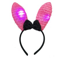 Led Işıklı Yanar Söner Püsküllü Pembe Renk Tavşan Tacı 28x19 cm