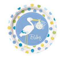 Leylek Temalı Mavi Renk Erkek Baby Boy Stork Baby Shower Parti Tabağı 8 Adet