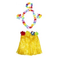 Luau Aloha Hawaii Kolye 50 cm Etek Taç ve Bileklik Seti Sarı