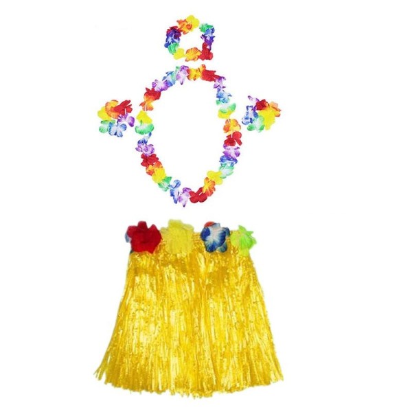 toptan-xml-dropshipping-Luau Aloha Hawaii Kolye Etek Taç ve Bileklik Seti Sarı