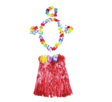 Luau Aloha Hawaii  Kolye Etek Taç ve Bileklik Seti Kırmızı