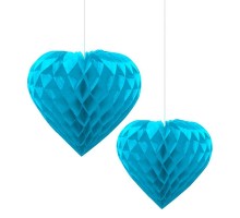 Mavi Renk Kalp Şekilli Petek Kağıt Süs Dekor Asma Süsleme 25 cm 1 Adet