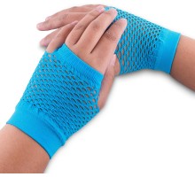 Mavi Renk Kısa Boy Fileli Örgü Eldiven