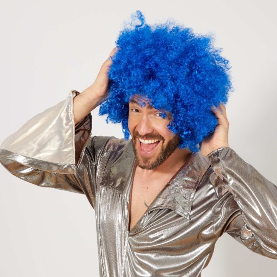 toptan-xml-dropshipping-Mavi Renk Kıvırcık Afro Bonus Peruk