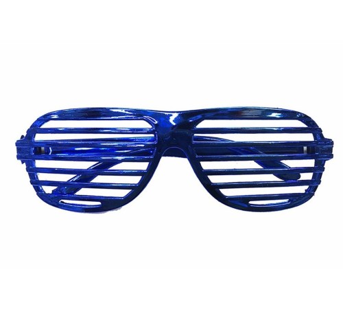 toptan-xml-dropshipping-Metalize Panjur Şekilli Parlak Parti Gözlüğü Mavi Renk 15x6