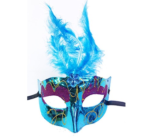 toptan-xml-dropshipping-Mavi Renk Tüylü Yılbaşı Parti Maskesi
