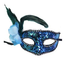 Mavi Renk Yandan Tüylü Pullu Yılbaşı Parti Maskesi