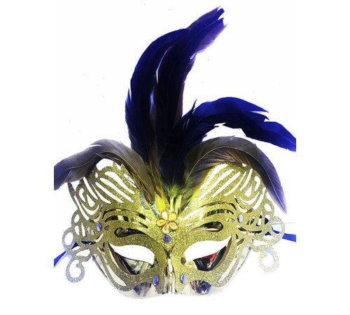 toptan-xml-dropshipping-Metalize Altın Renk Tüylü Lüks Venedik Parti Balo Maskesi