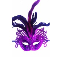 Metalize Fuşya Renk Tüylü Lüks Venedik Parti Balo Maskesi