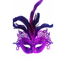 Metalize Fuşya Renk Tüylü Lüks Venedik Parti Balo Maskesi