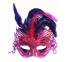 Metalize Kırmızı Renk Tüylü Lüks Venedik Parti Balo Maskesi