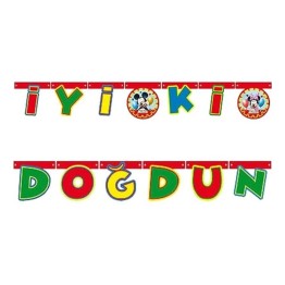 Mickey Mouse Temalı Rengarenk İyiki Doğdun Yazılı Flama Bayrak Süsleme 2 Metre