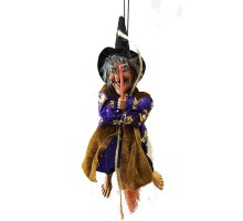 Mor Elbiseli Asma Aparatlı Sesli Işıklı Sensörlü Şekil Verilebilir Dekoratif Cadı 25 cm