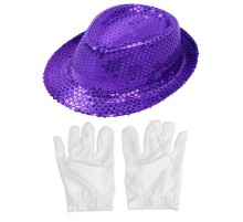 Mor Lila Renk Payetli Çocuk Şapkası ve Beyaz Renk Çocuk Eldiveni