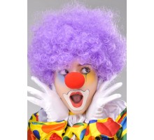 Mor Renk Kıvırcık Afro Bonus Peruk Takma Saç ve Kırmızı Burun Seti