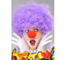 Mor Renk Kıvırcık Afro Bonus Peruk Takma Saç ve Kırmızı Burun Seti
