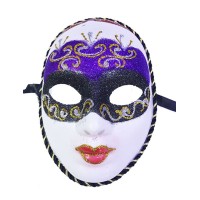 Mor Renk Masquerade Simli Yılbaşı Parti Maskesi Tam Yüz Yetişkin