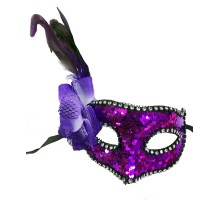 Mor Renk Yandan Tüylü Pullu Yılbaşı Parti Maskesi