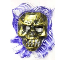 Mor Saçlı Plastik Halloween Kuru Kafa Maskesi