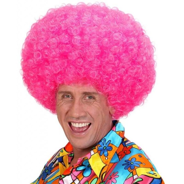 toptan-xml-dropshipping-Neon Pembe Renk Kıvırcık Mega Boy Afro Bonus Peruk
