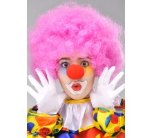 Pembe Renk Kıvırcık Afro Bonus Peruk Takma Saç ve Kırmızı Burun Seti