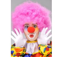 Pembe Renk Kıvırcık Afro Bonus Peruk Takma Saç ve Kırmızı Burun Seti