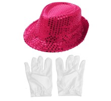 Pembe Renk Payetli Çocuk Şapkası ve Beyaz Renk Çocuk Eldiveni