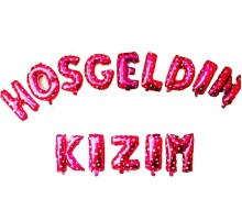 Pembe Renk Üzeri Beyaz Kalpli Hoşgeldin Kızım Folyo Balon 35 cm