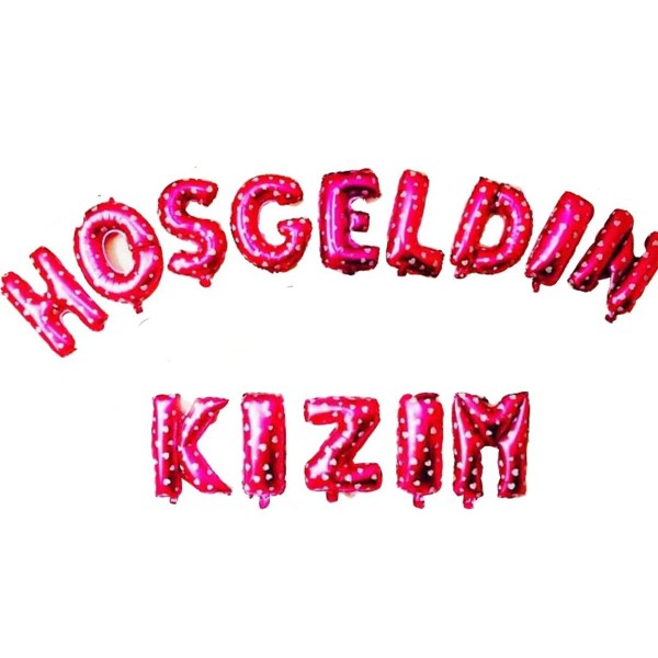toptan-xml-dropshipping-Pembe Renk Üzeri Beyaz Kalpli Hoşgeldin Kızım Folyo Balon 35 cm