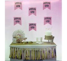 Pembe Üzeri Gümüş Renk Hoşgeldin Kızım Bayrak Süs