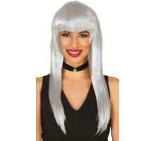 Platin Gri Gümüş Renk Uzun Parti Peruğu Uzun Takma Peruk
