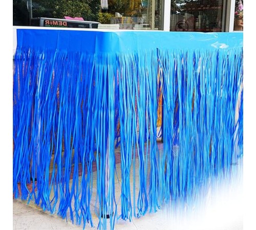 toptan-xml-dropshipping-Püsküllü Işıltılı Metalize Mavi Renk Masa Eteği 75 cm x 4 m
